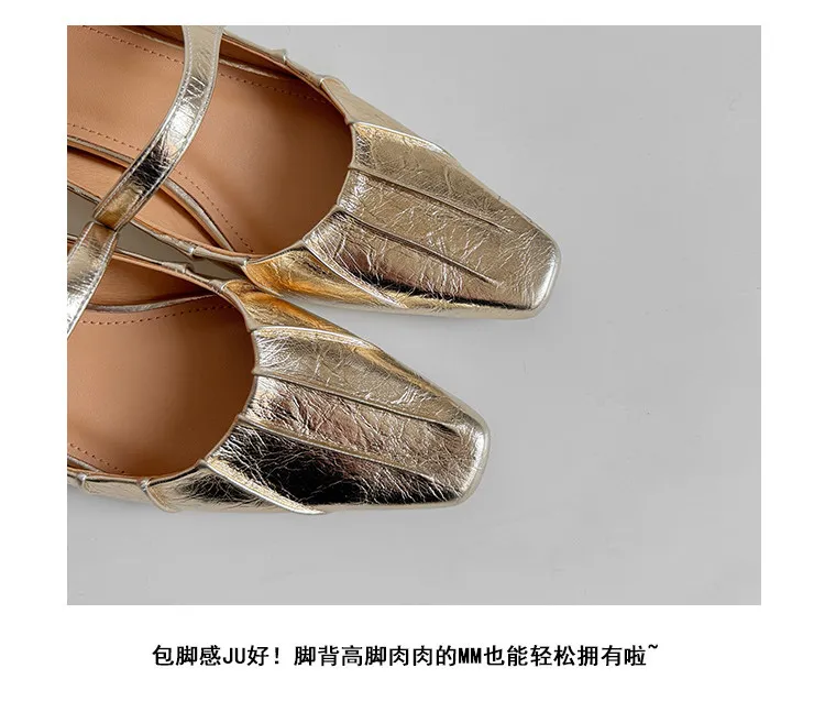Spring single-shoe square-toe heeled sheepskin fashion women's shoes 3-17y