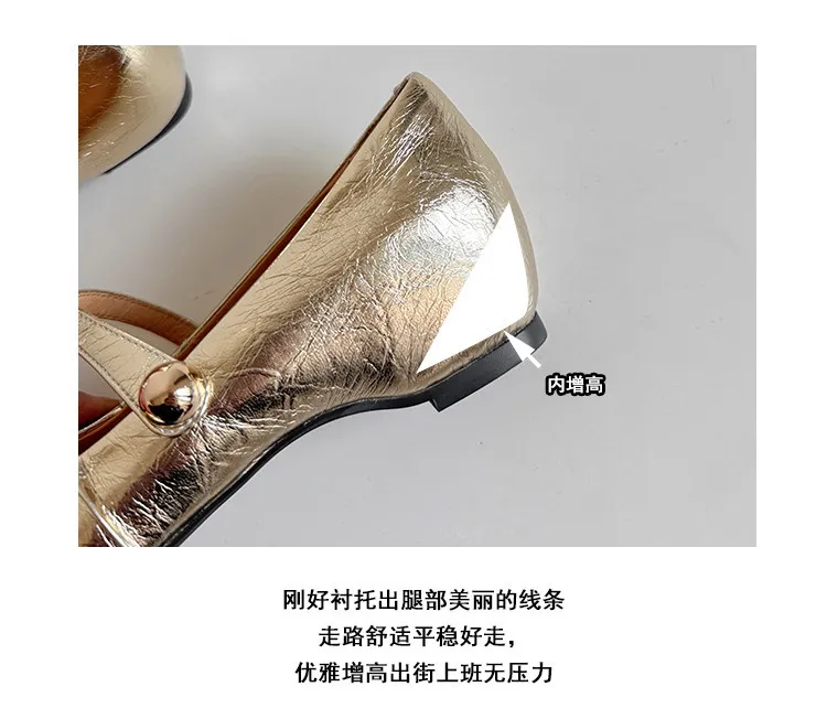 Spring single-shoe square-toe heeled sheepskin fashion women's shoes 3-17y