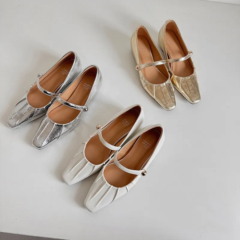 Spring single-shoe square-toe heeled sheepskin fashion women's shoes 3-17y