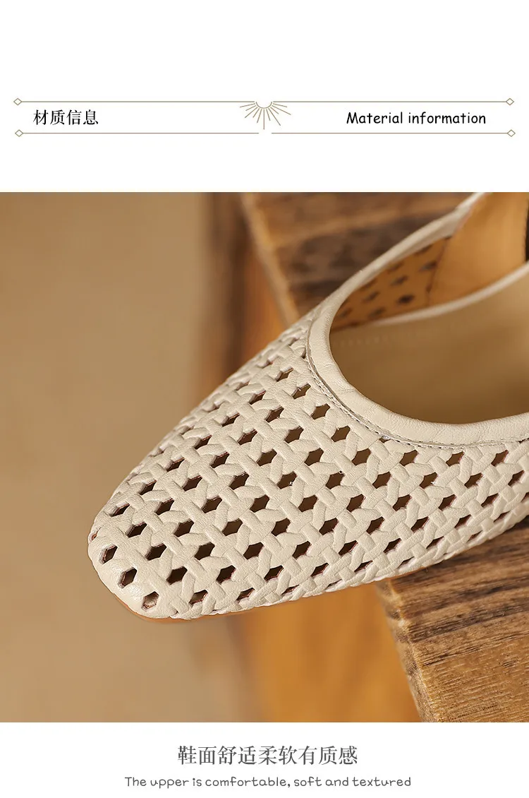 Summer single shoes, square toe, chunky heel, high heel, hollow-out fashion women's shoes, 3-19g