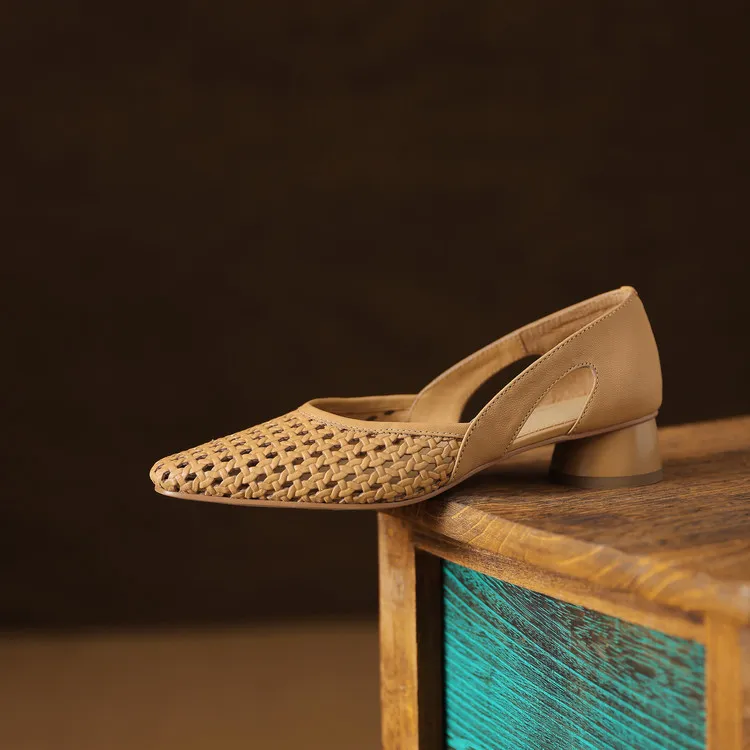 Summer single shoes, square toe, chunky heel, high heel, hollow-out fashion women's shoes, 3-19g