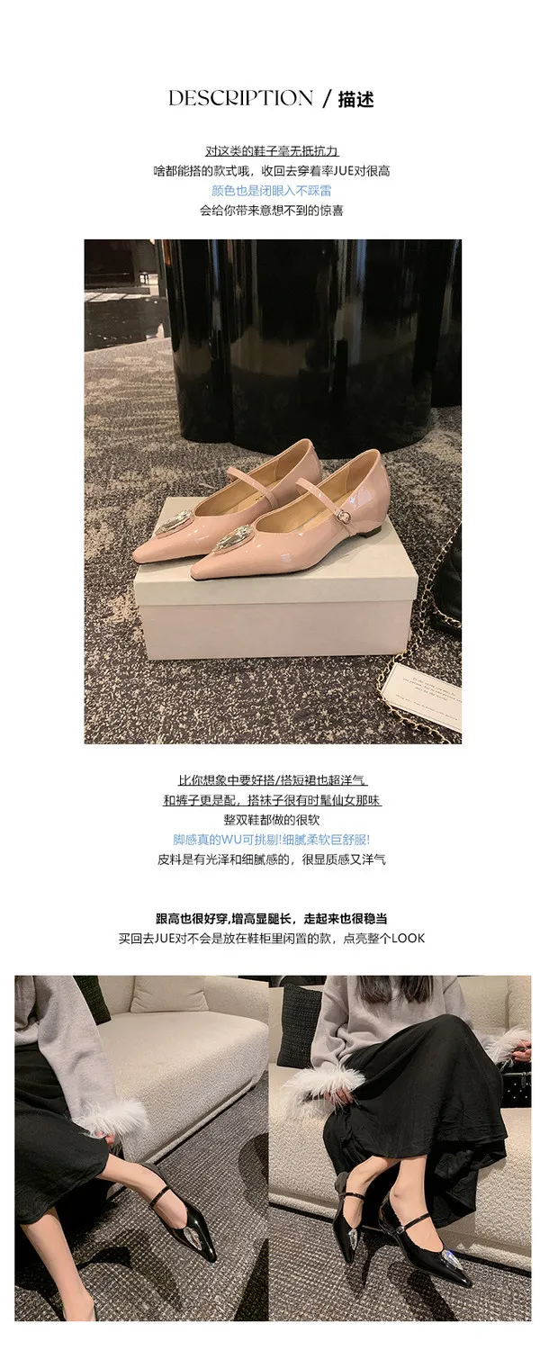 Spring single shoes, pointed toe, hidden wedge heel, elegant rhinestone sheepskin fashion women's shoes 3-19h