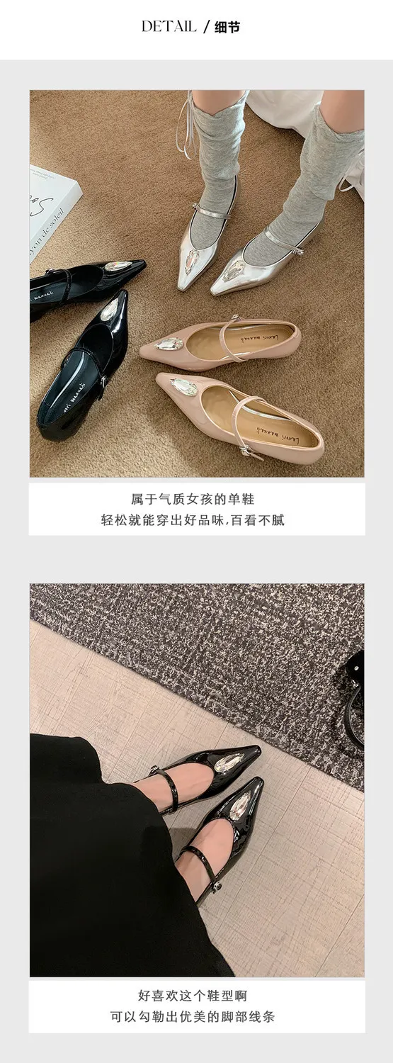 Spring single shoes, pointed toe, hidden wedge heel, elegant rhinestone sheepskin fashion women's shoes 3-19h