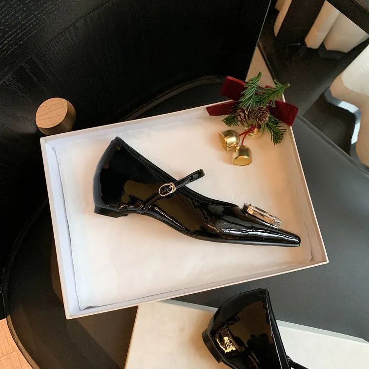Spring single shoes, pointed toe, hidden wedge heel, elegant rhinestone sheepskin fashion women's shoes 3-19h