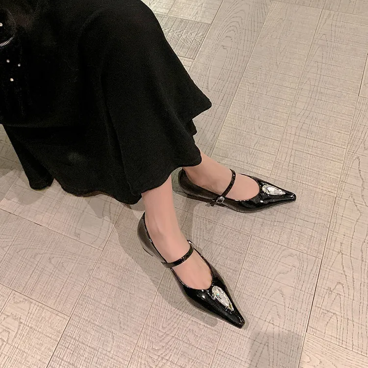 Spring single shoes, pointed toe, hidden wedge heel, elegant rhinestone sheepskin fashion women's shoes 3-19h
