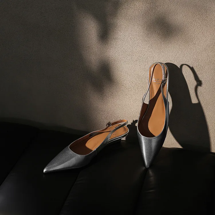 Summer sandals, pointed toe, wedge heel, cowhide, fashion women's shoes, burgundy, silver, beige, 3-22f