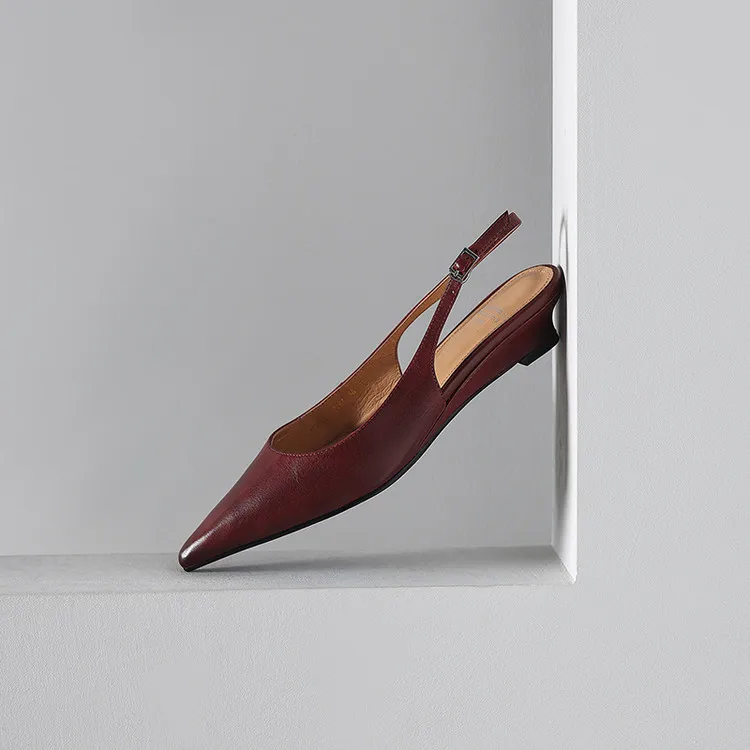 Summer sandals, pointed toe, wedge heel, cowhide, fashion women's shoes, burgundy, silver, beige, 3-22f