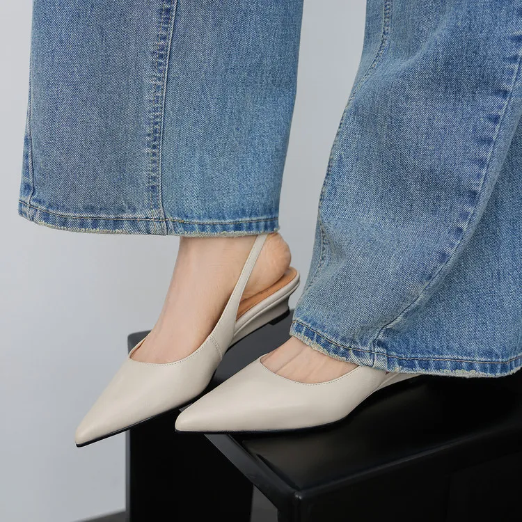 Summer sandals, pointed toe, wedge heel, cowhide, fashion women's shoes, burgundy, silver, beige, 3-22f