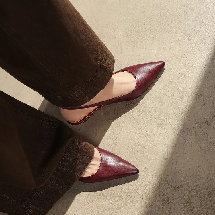 Summer sandals, pointed toe, wedge heel, cowhide, fashion women's shoes, burgundy, silver, beige, 3-22f