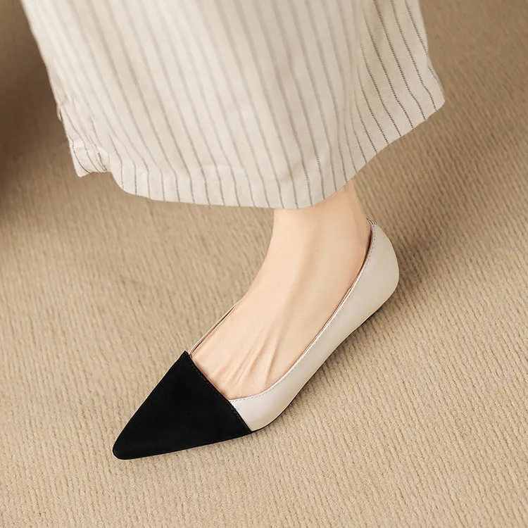 Spring color-blocked pointed-toe chunky heel high-heeled fashion sheepskin women's shoes 3-17p
