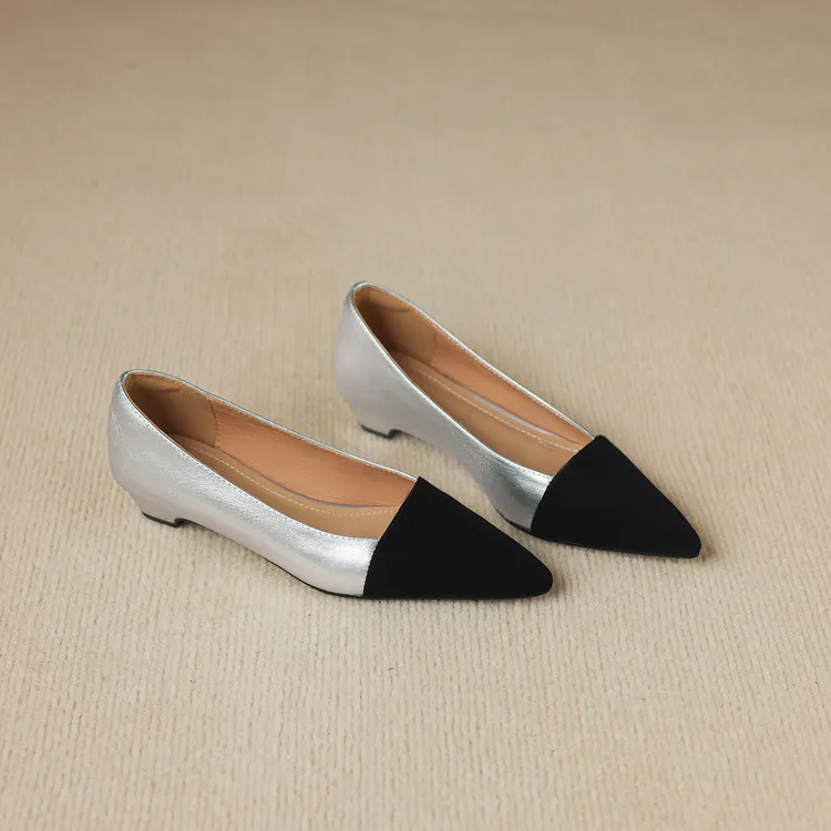 Spring color-blocked pointed-toe chunky heel high-heeled fashion sheepskin women's shoes 3-17p