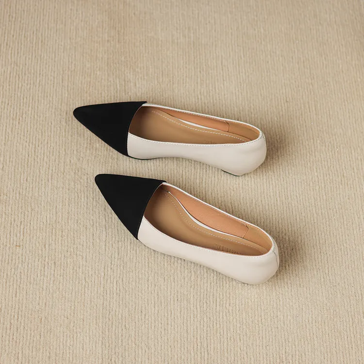 Spring color-blocked pointed-toe chunky heel high-heeled fashion sheepskin women's shoes 3-17p