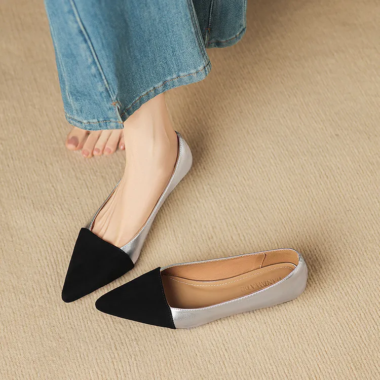 Spring color-blocked pointed-toe chunky heel high-heeled fashion sheepskin women's shoes 3-17p