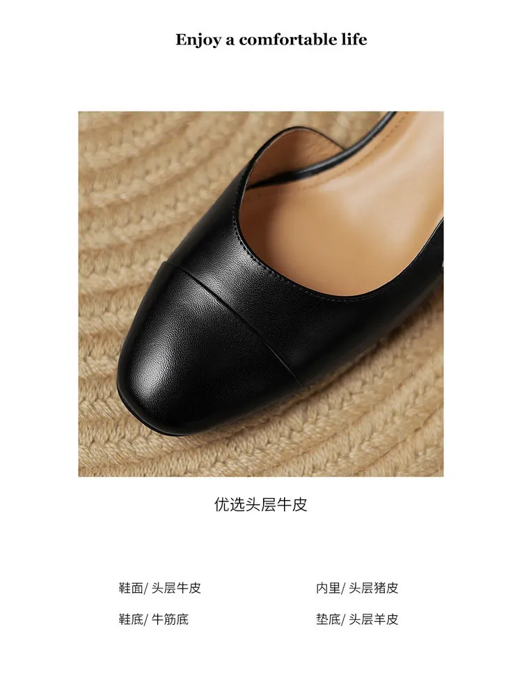 Summer single shoes, round toe, chunky heel, open back, fashion cowhide women's shoes 3-19f