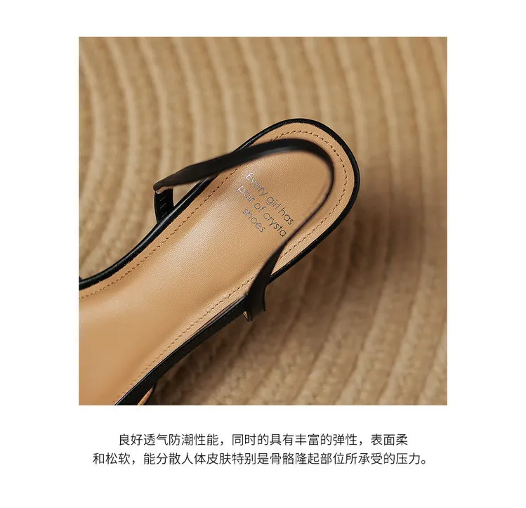 Summer single shoes, round toe, chunky heel, open back, fashion cowhide women's shoes 3-19f