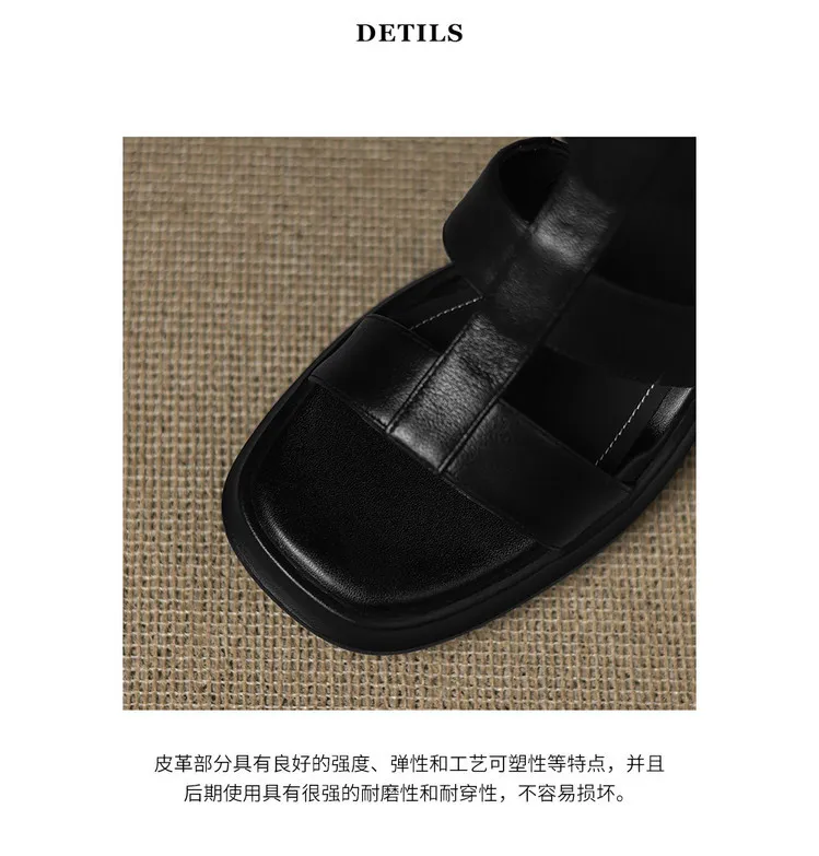 Summer sandals, square toe, chunky heel, high heel, back zipper, fashion cowhide women's shoes, 3-22v