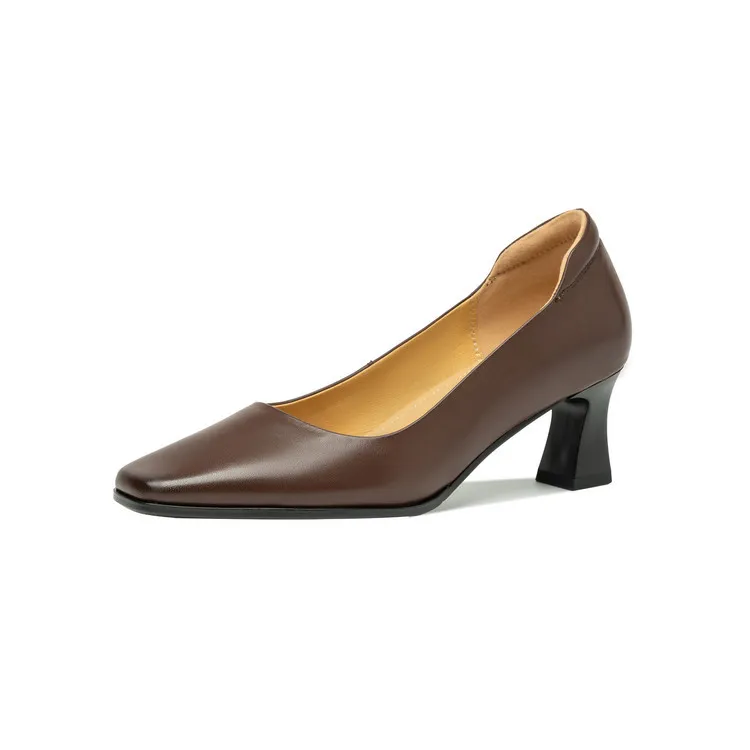Spring single shoes, square toe, chunky heel, high heel, fashion leather women's shoes, 3-22h