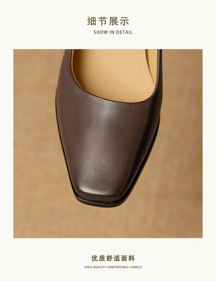 Spring single shoes, square toe, chunky heel, high heel, fashion leather women's shoes, 3-22h