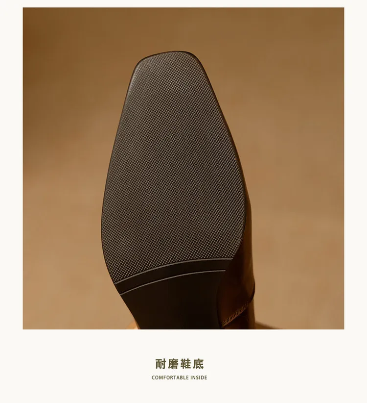 Spring single shoes, square toe, chunky heel, high heel, fashion leather women's shoes, 3-22h