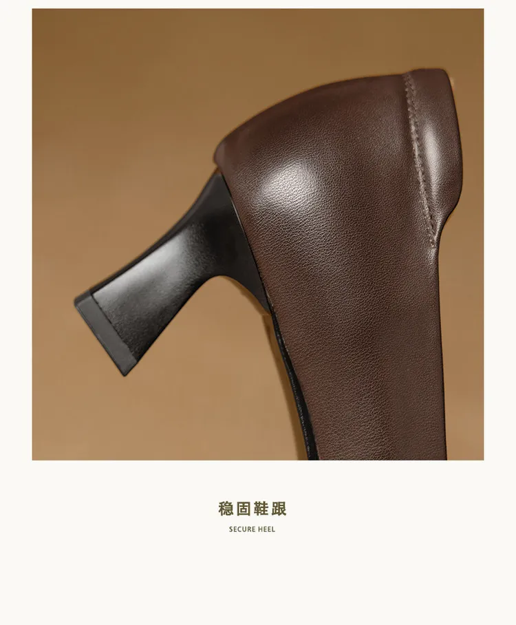 Spring single shoes, square toe, chunky heel, high heel, fashion leather women's shoes, 3-22h
