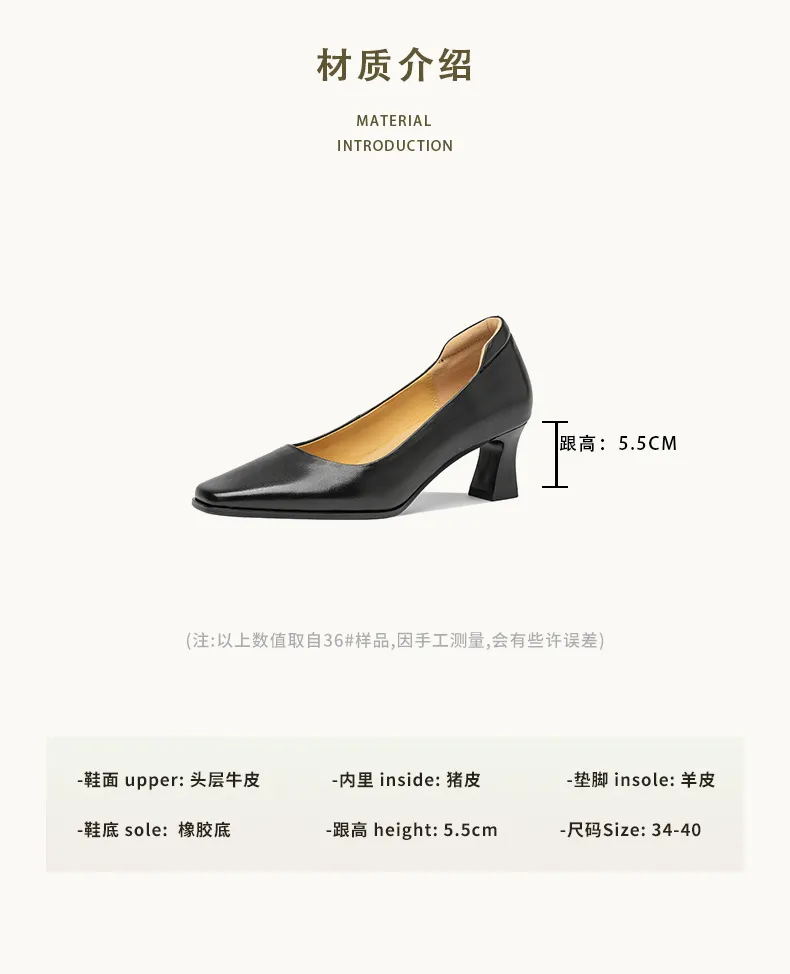 Spring single shoes, square toe, chunky heel, high heel, fashion leather women's shoes, 3-22h