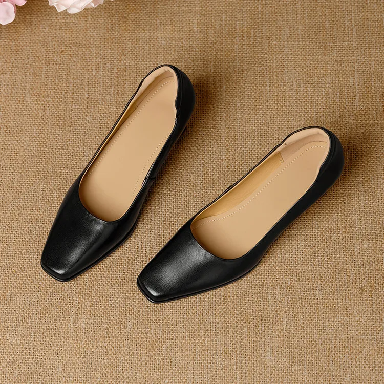 Spring single shoes, square toe, chunky heel, high heel, fashion leather women's shoes, 3-22h