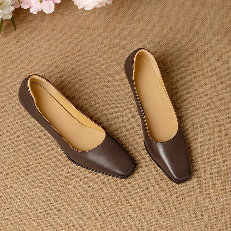 Spring single shoes, square toe, chunky heel, high heel, fashion leather women's shoes, 3-22h