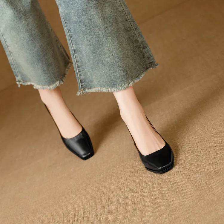 Spring single shoes, square toe, chunky heel, high heel, fashion leather women's shoes, 3-22h
