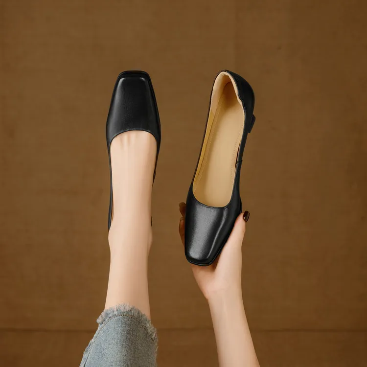 Spring single shoes, square toe, chunky heel, high heel, fashion leather women's shoes, 3-22h