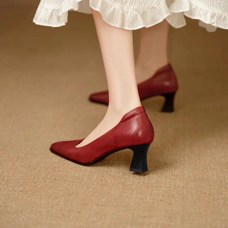 Spring single shoes, square toe, chunky heel, high heel, fashion leather women's shoes, 3-22h