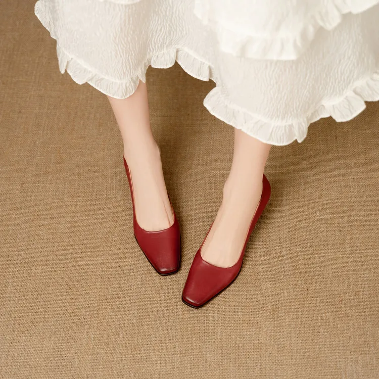 Spring single shoes, square toe, chunky heel, high heel, fashion leather women's shoes, 3-22h