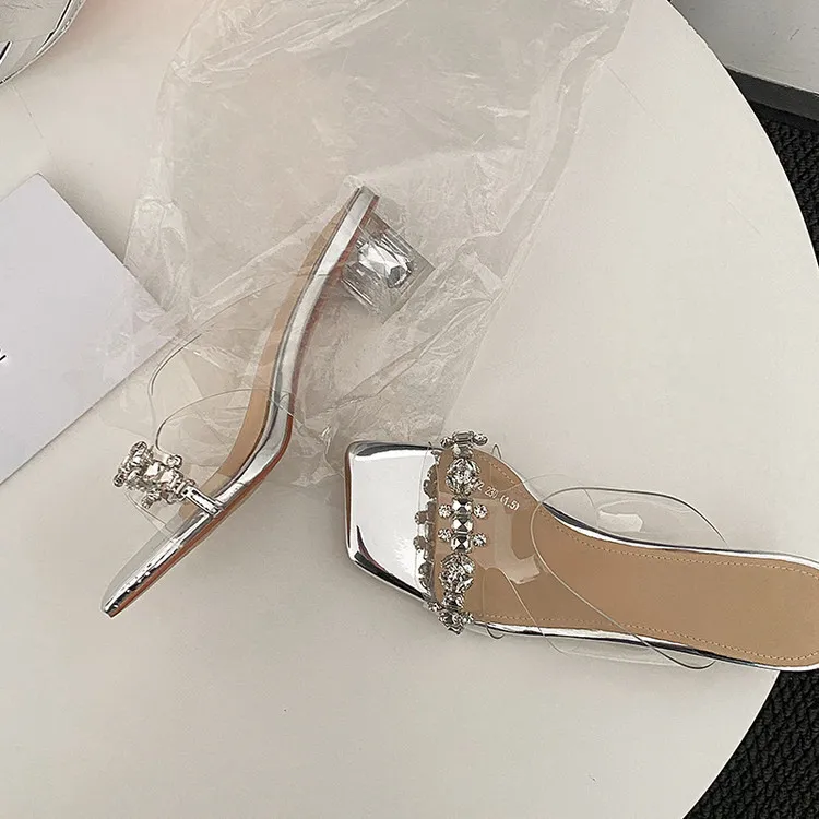 Summer Sandals, Square Toe, Rhinestone Chunky Heel, Fashion Women's Shoes, 3-22z