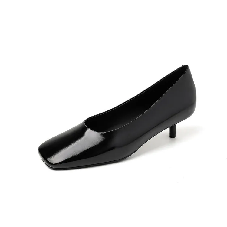 Spring single shoes, square toe, stiletto heel, slip-on cowhide fashion women's shoes, 3-19L