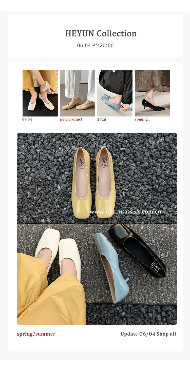 Spring single shoes, square toe, stiletto heel, slip-on cowhide fashion women's shoes, 3-19L