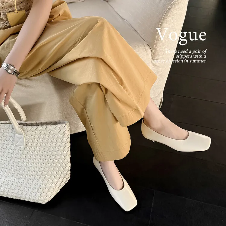 Spring single shoes, square toe, stiletto heel, slip-on cowhide fashion women's shoes, 3-19L