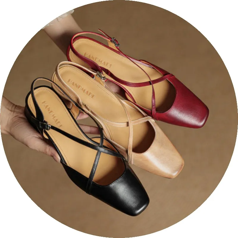Summer square-toe chunky heel high-heeled Mary Jane sandals with cross straps (video details page)