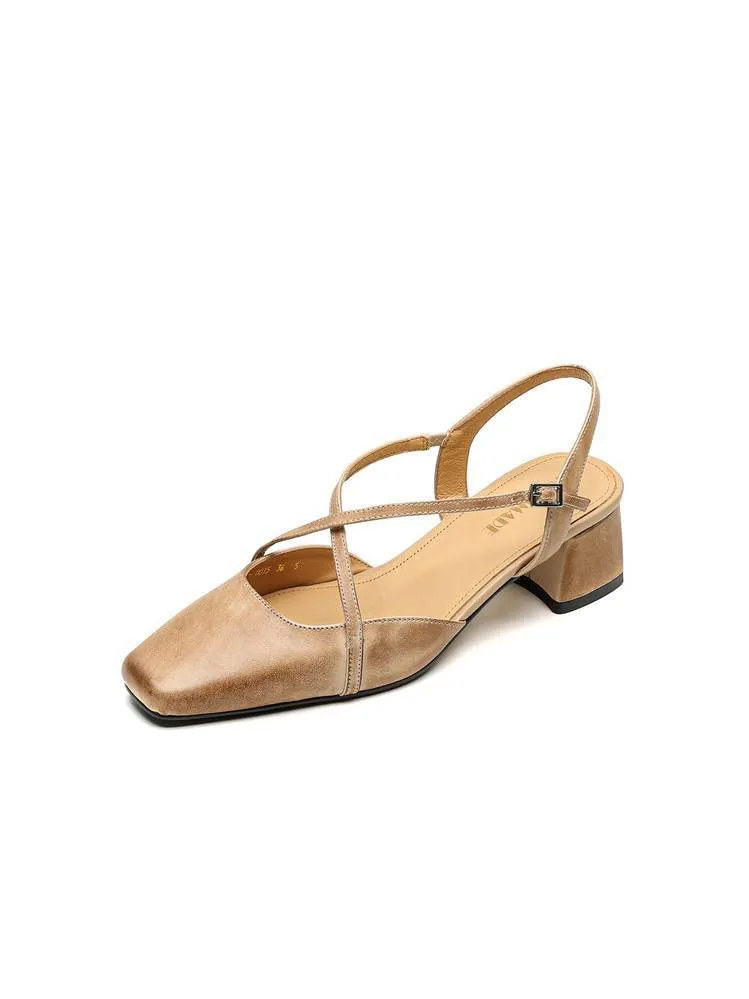 Summer square-toe chunky heel high-heeled Mary Jane sandals with cross straps (video details page)