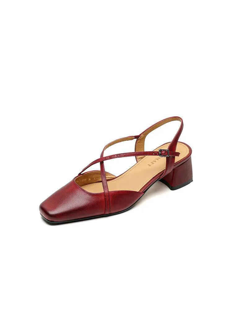 Summer square-toe chunky heel high-heeled Mary Jane sandals with cross straps (video details page)