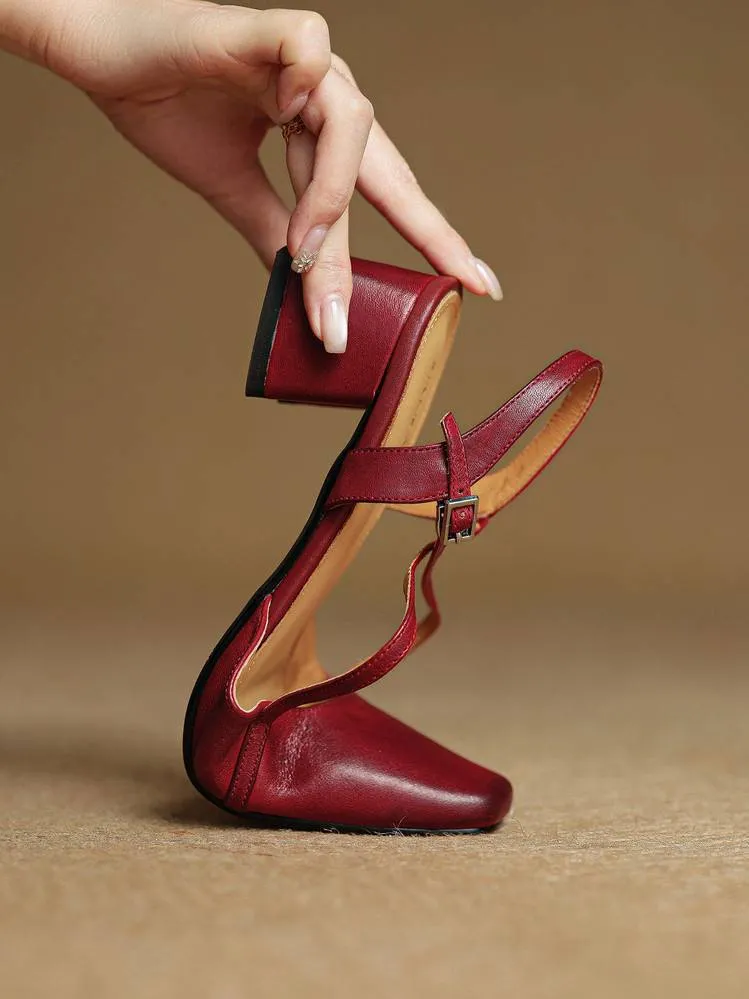 Summer square-toe chunky heel high-heeled Mary Jane sandals with cross straps (video details page)