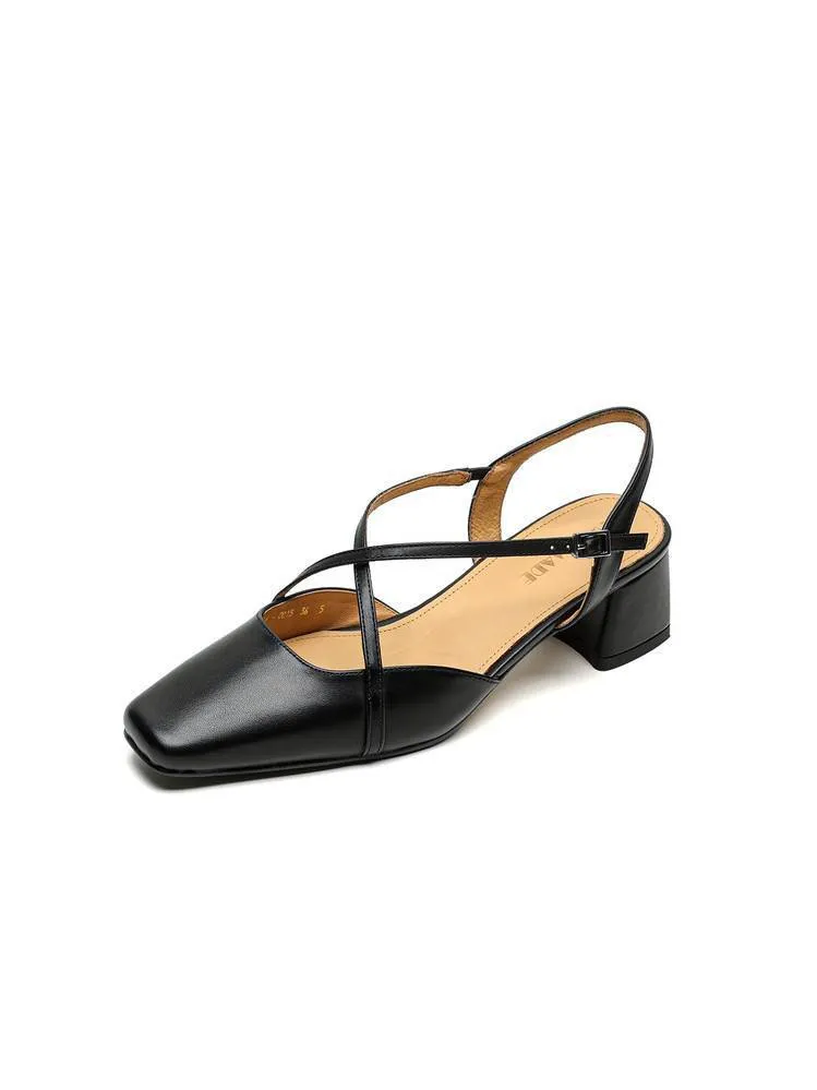 Summer square-toe chunky heel high-heeled Mary Jane sandals with cross straps (video details page)