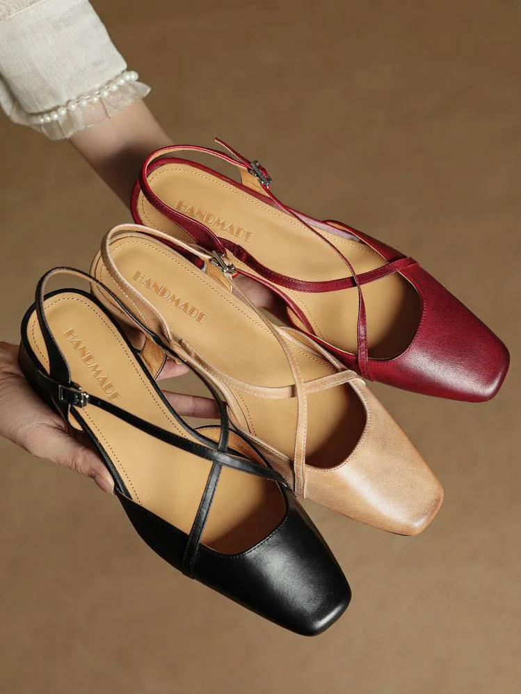 Summer square-toe chunky heel high-heeled Mary Jane sandals with cross straps (video details page)