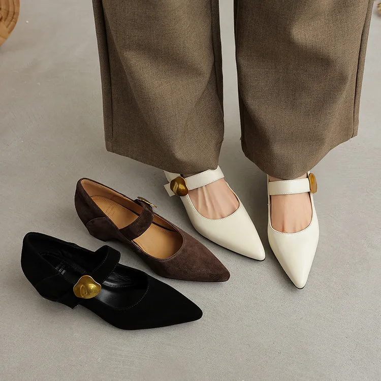 Spring pointed-toe platform heeled sheepskin fashion women's shoes, brown, black, off-white, 3-19p
