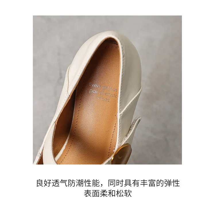 Spring pointed-toe platform heeled sheepskin fashion women's shoes, brown, black, off-white, 3-19p