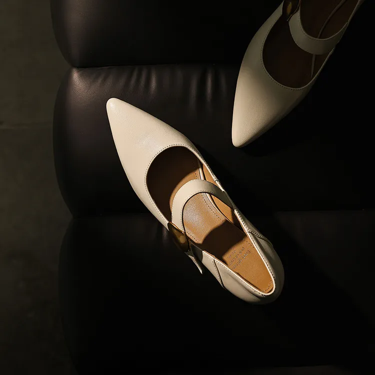 Spring pointed-toe platform heeled sheepskin fashion women's shoes, brown, black, off-white, 3-19p