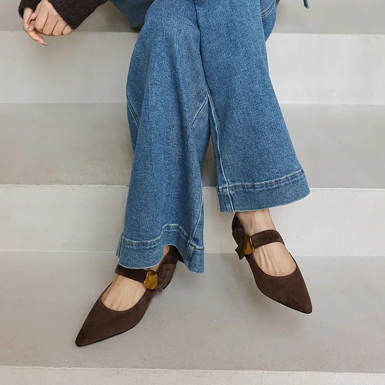 Spring pointed-toe platform heeled sheepskin fashion women's shoes, brown, black, off-white, 3-19p