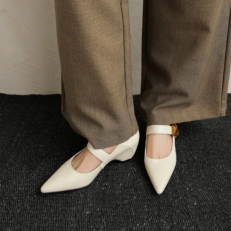 Spring pointed-toe platform heeled sheepskin fashion women's shoes, brown, black, off-white, 3-19p