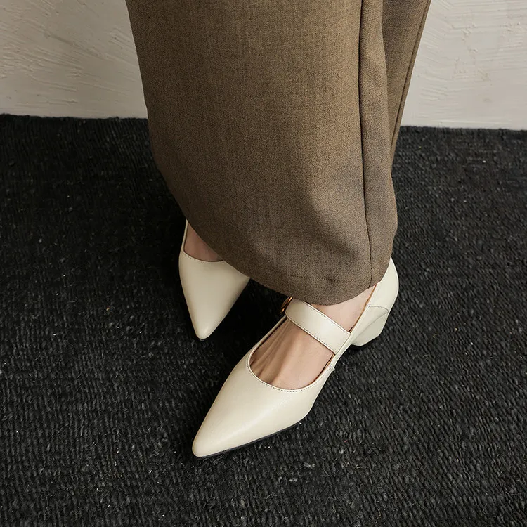 Spring pointed-toe platform heeled sheepskin fashion women's shoes, brown, black, off-white, 3-19p
