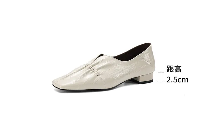 In stock spring single shoes, square toe, chunky heel, low heel, slip-on sheepskin women's shoes, sizes 3-25j