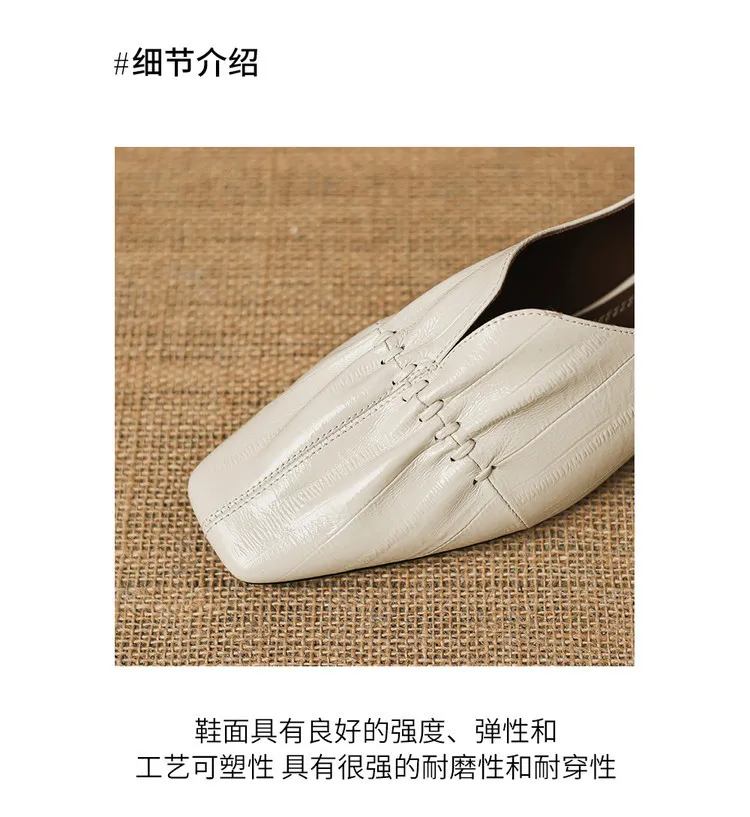In stock spring single shoes, square toe, chunky heel, low heel, slip-on sheepskin women's shoes, sizes 3-25j