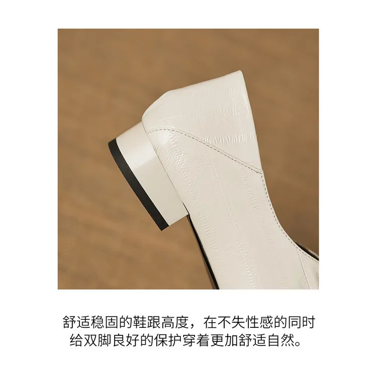 In stock spring single shoes, square toe, chunky heel, low heel, slip-on sheepskin women's shoes, sizes 3-25j
